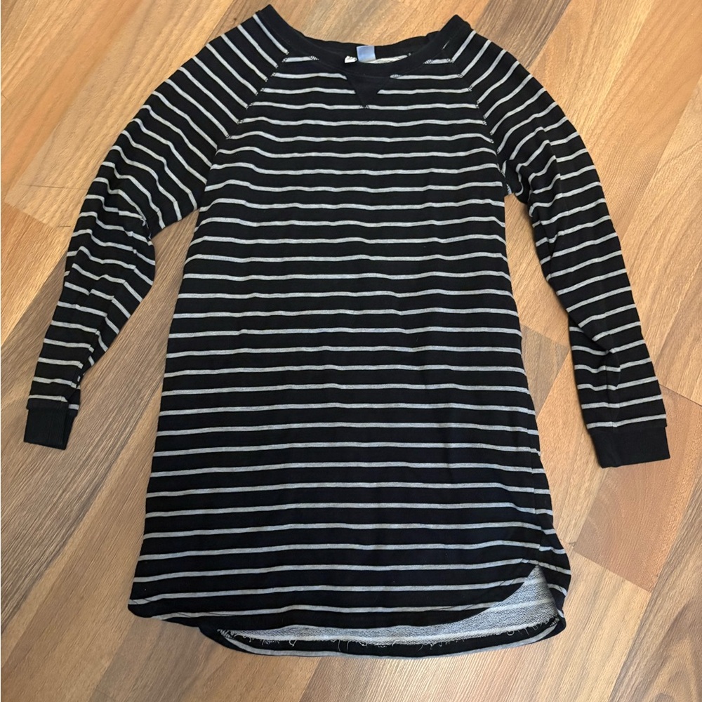 Divided Black and Gray Striped Top